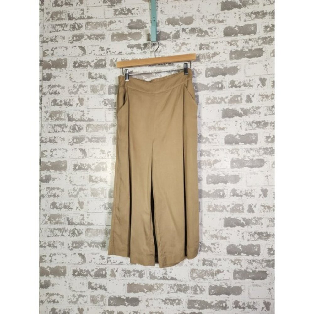 Wide Leg Palazzo Gaucho Capri Pants Brown‎ Lagenlook XS Oversized 28X21